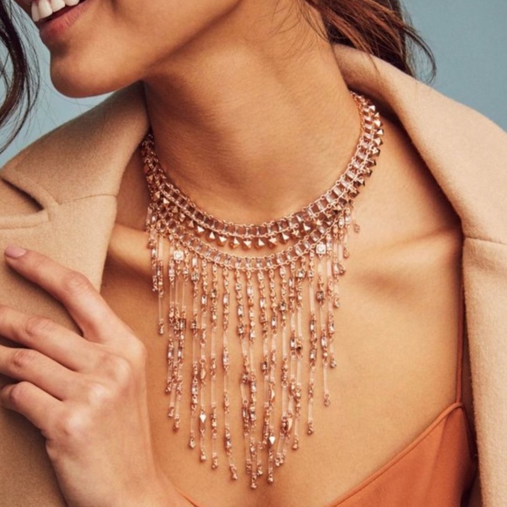 NWT Kendra Scott Maxen Statement Necklace in Rose Gold Blush Mix $295